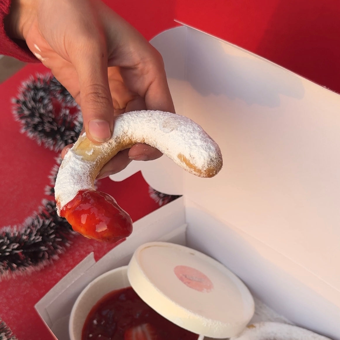 Christmas Kipferl Cookies (with strawberry sauce)