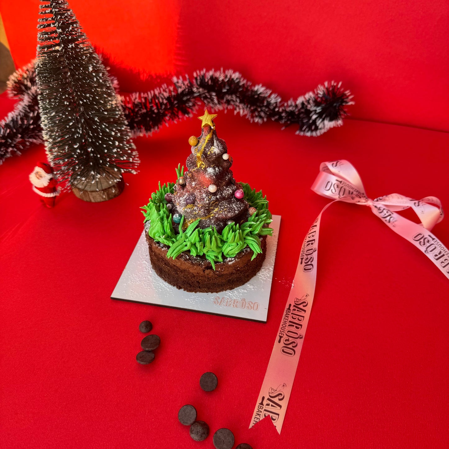 Christmas Brownie with Chocolate Christmas Tree