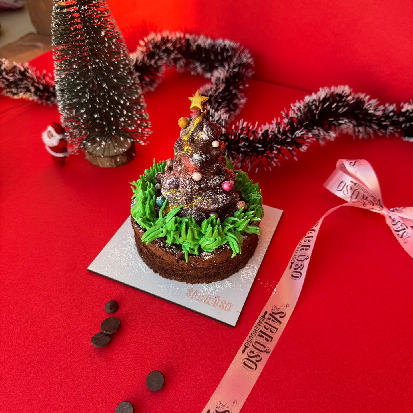 Christmas Brownie with Chocolate Christmas Tree